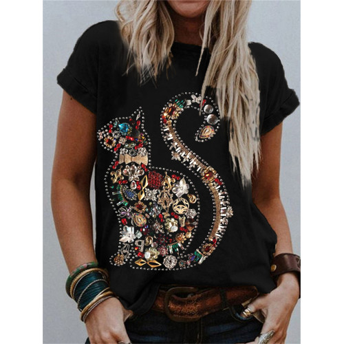 Cat Silhouette Diamond Art Print T Shirt