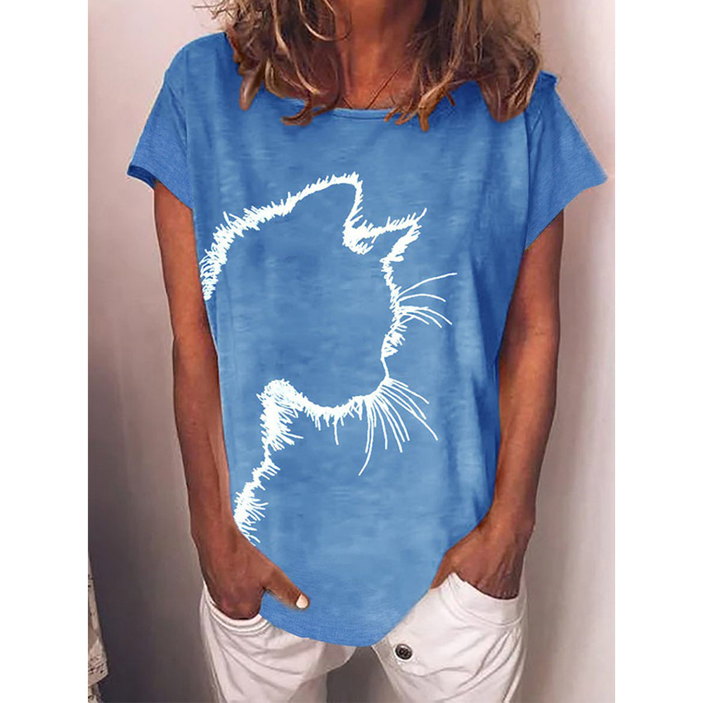 Cat Silhouette Printed Casual T-Shirt