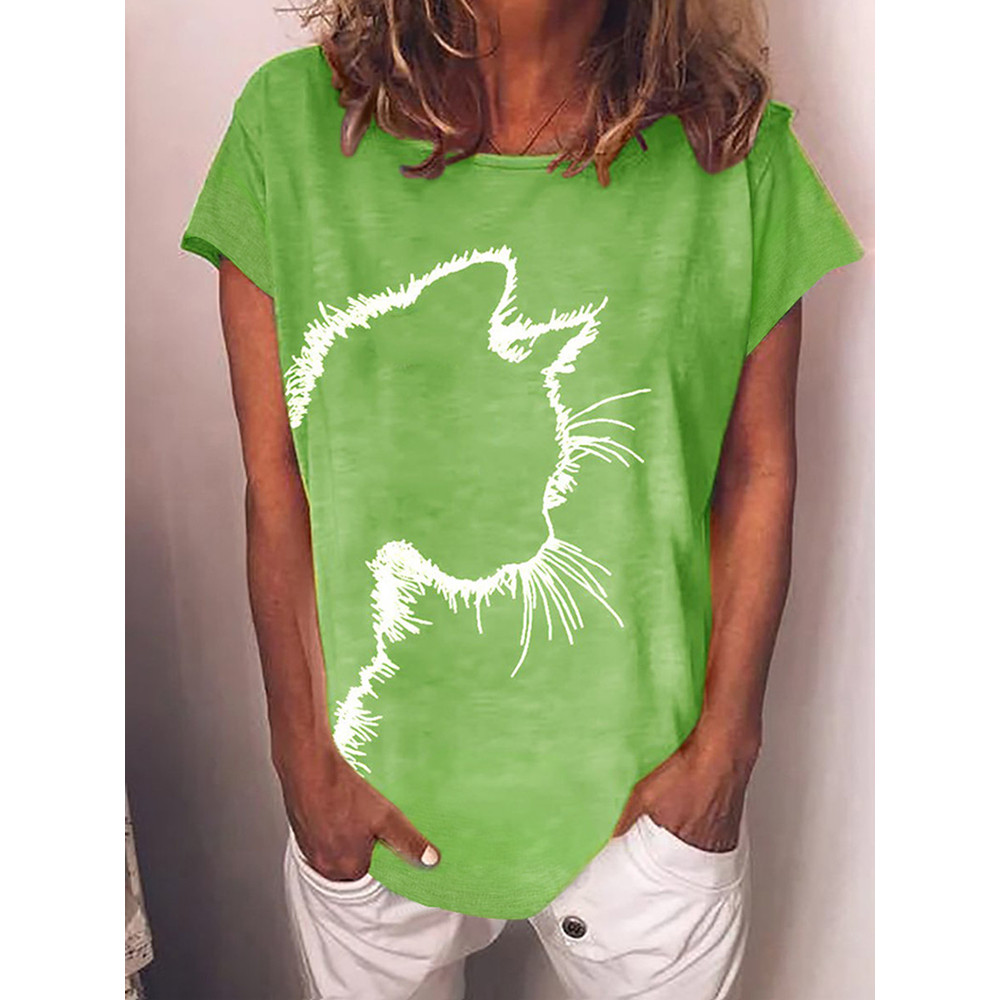 Cat Silhouette Printed Casual T-Shirt