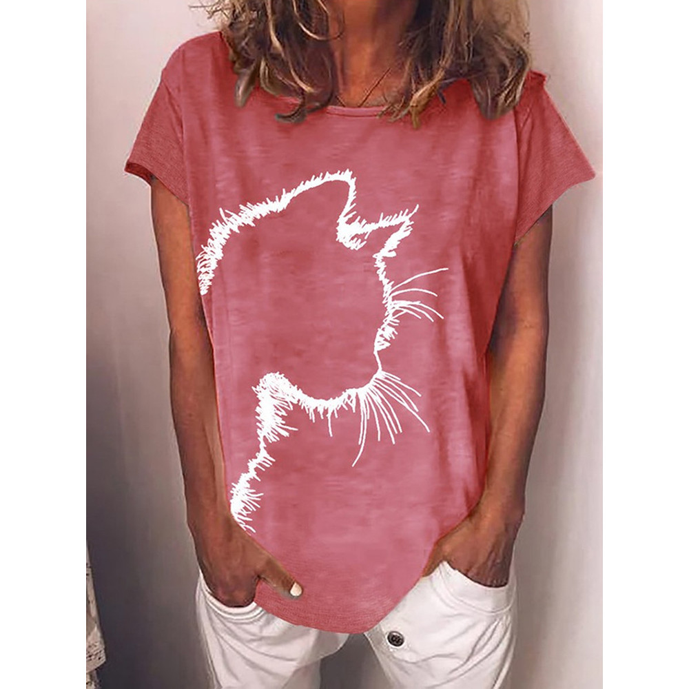Cat Silhouette Printed Casual T-Shirt