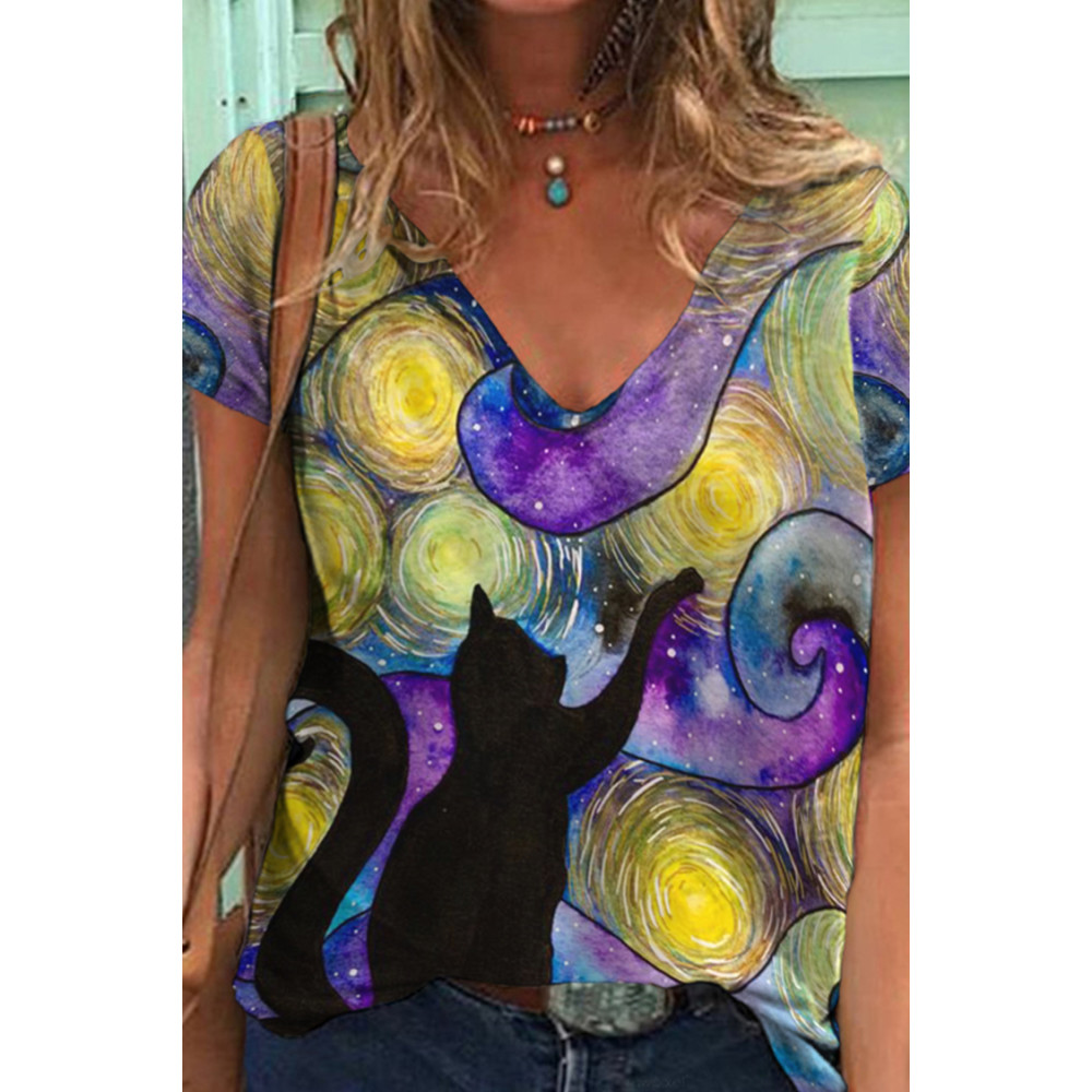 Cat Star Print T-Shirt