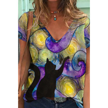 Cat Star Print T-Shirt