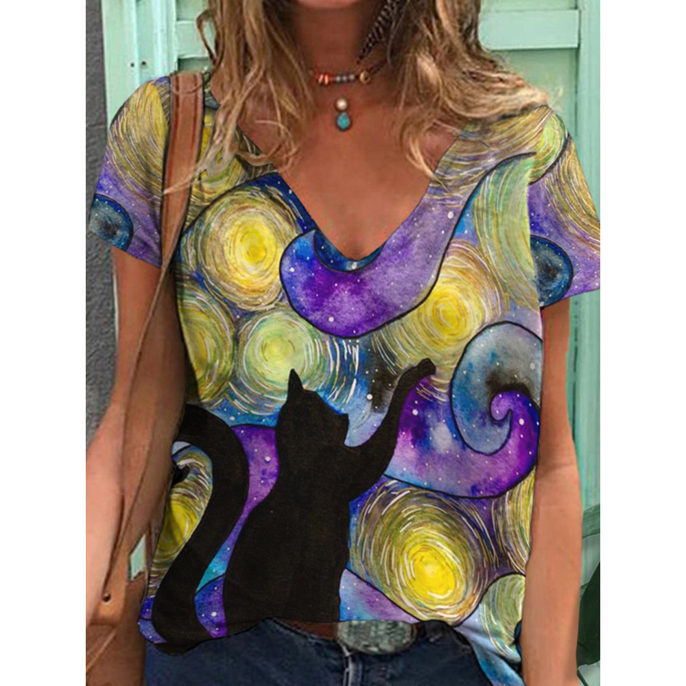 Cat Star Print T-Shirt