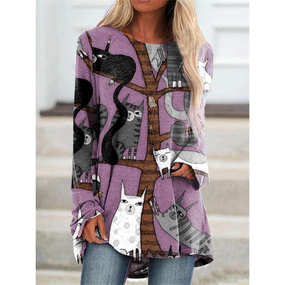 Cat Tree Graphic A Line T Shirt