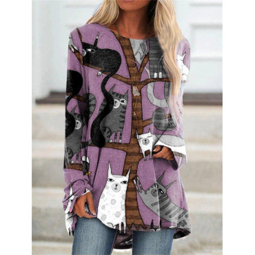 Cat Tree Graphic A Line T Shirt