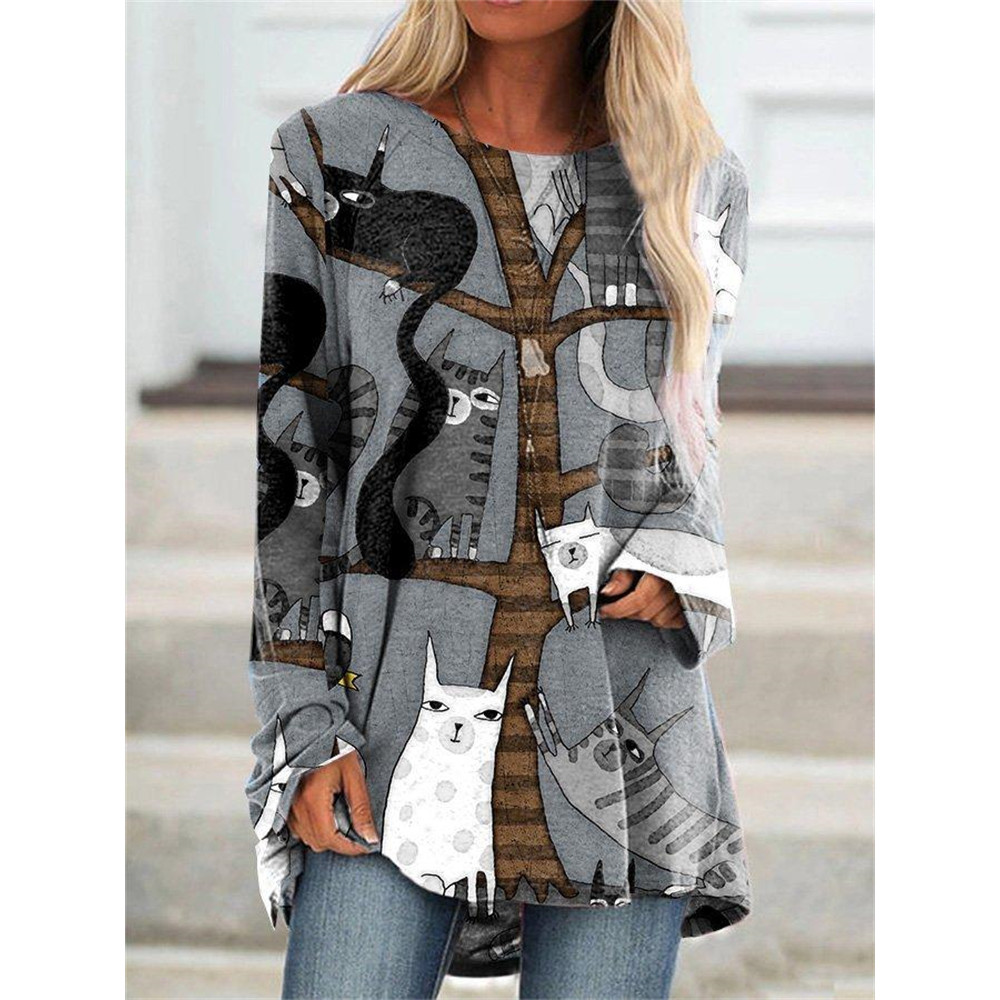 Cat Tree Graphic A Line T Shirt
