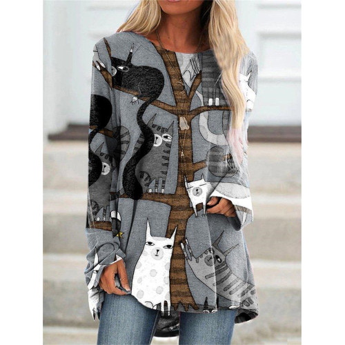 Cat Tree Graphic A Line T Shirt