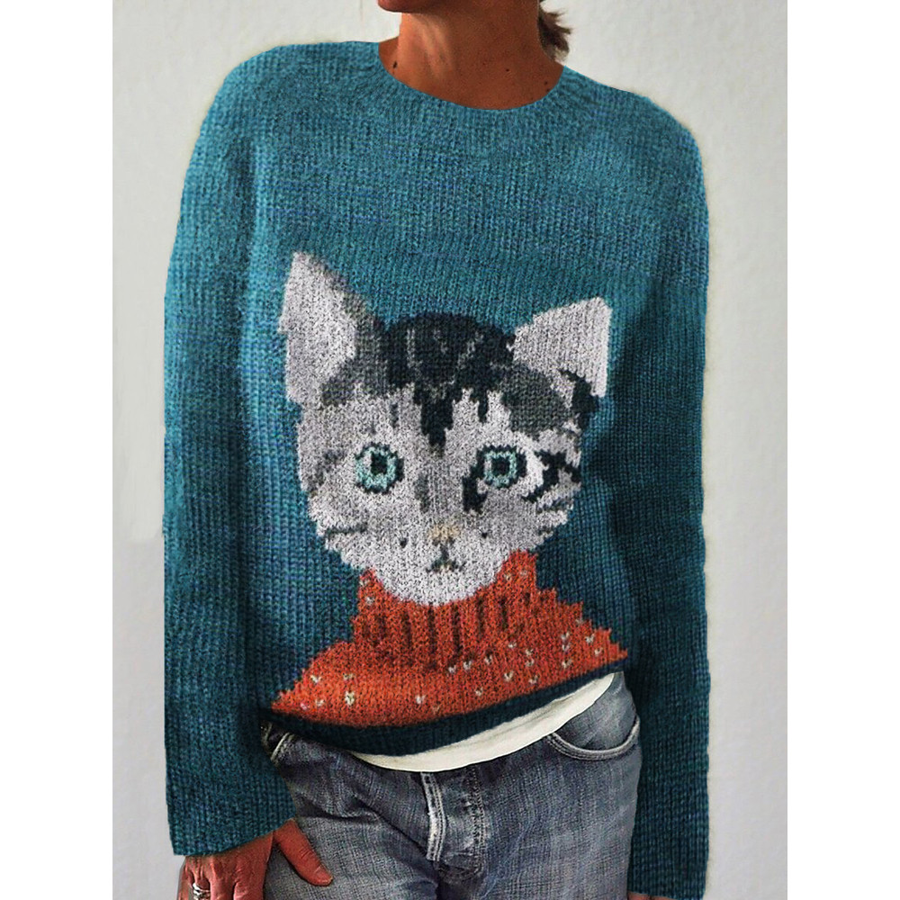Cat Wearing Sweater Knit Art Cozy Sweater