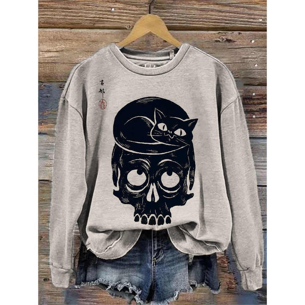 Cat & Skull Japanese Art Vintage Sweatshirt