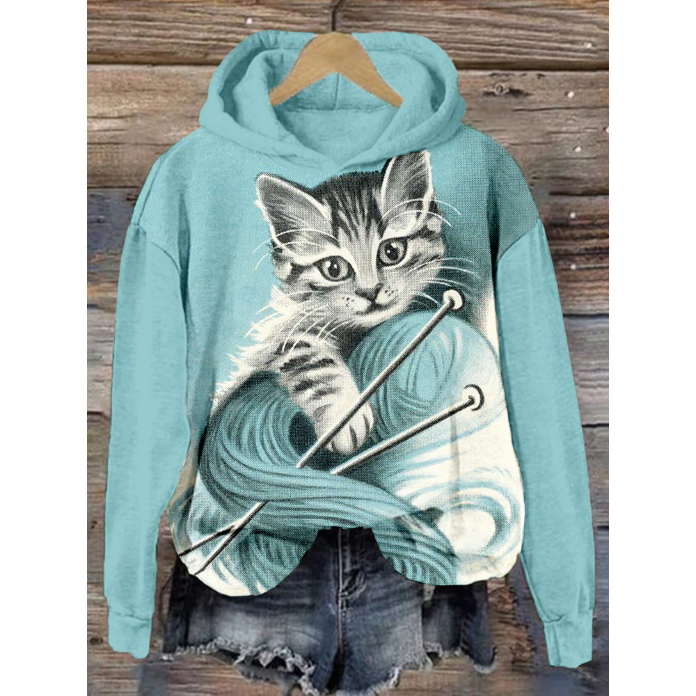 Cat and Yarn Art Graphic Cozy Hoodie