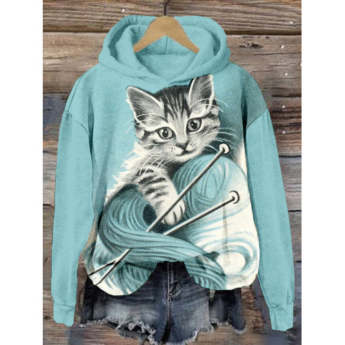 Cat and Yarn Art Graphic Cozy Hoodie
