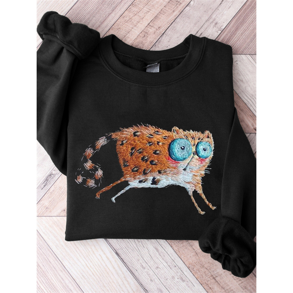 Cat in A Rush Embroidery Art Comfy Sweatshirt