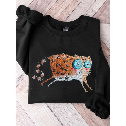 Cat in A Rush Embroidery Art Comfy Sweatshirt