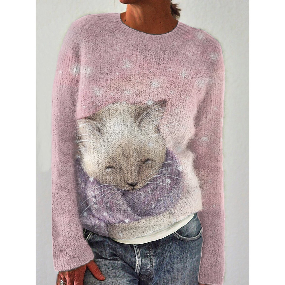 Cat in the Snow Art Cozy Sweater