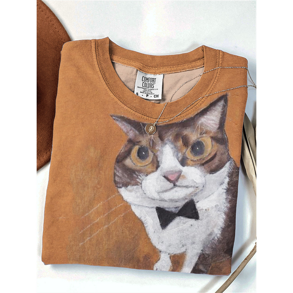Cat with Tie Crayon Painting Comfy T Shirt