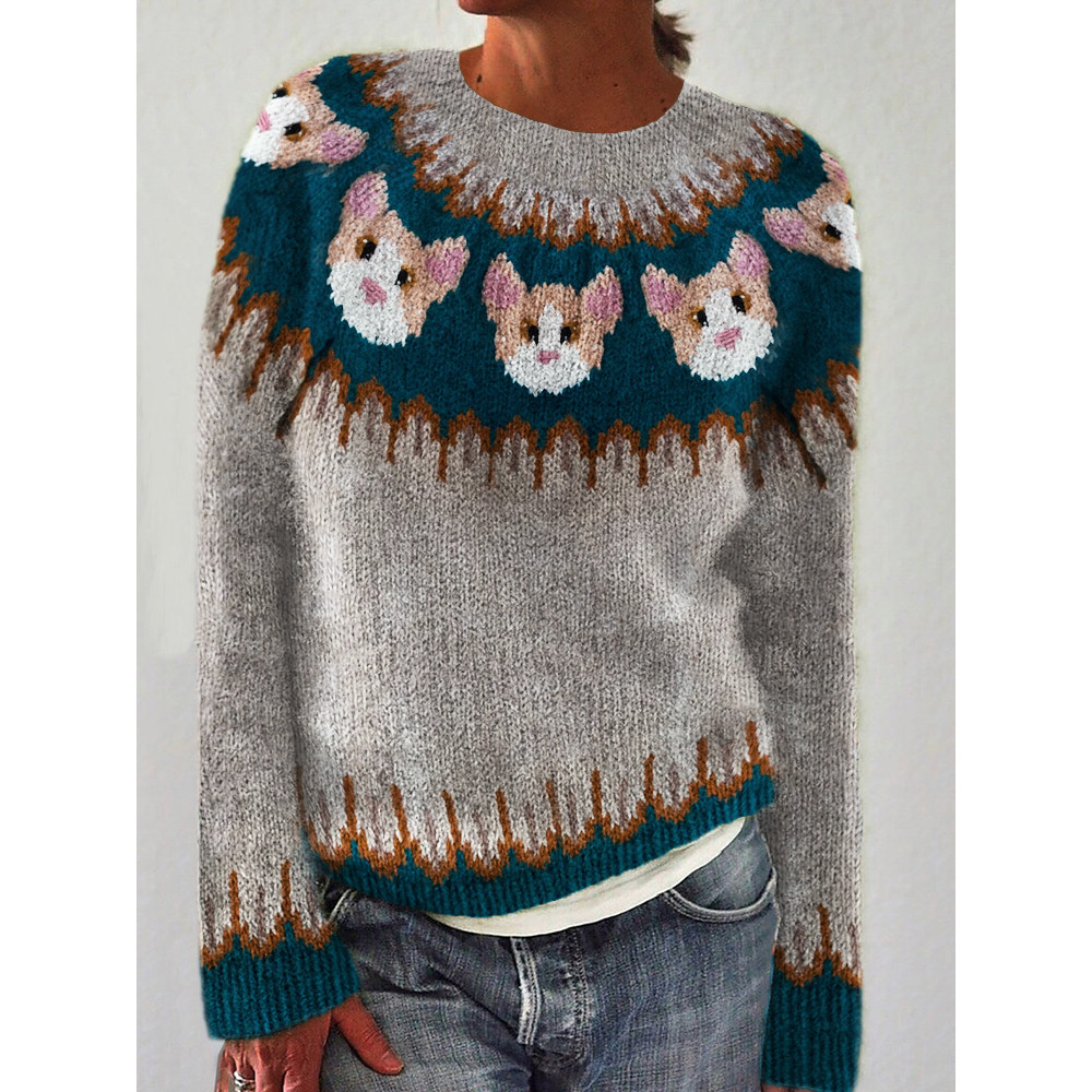 Cats Inspired Knit Cozy Yoke Sweater