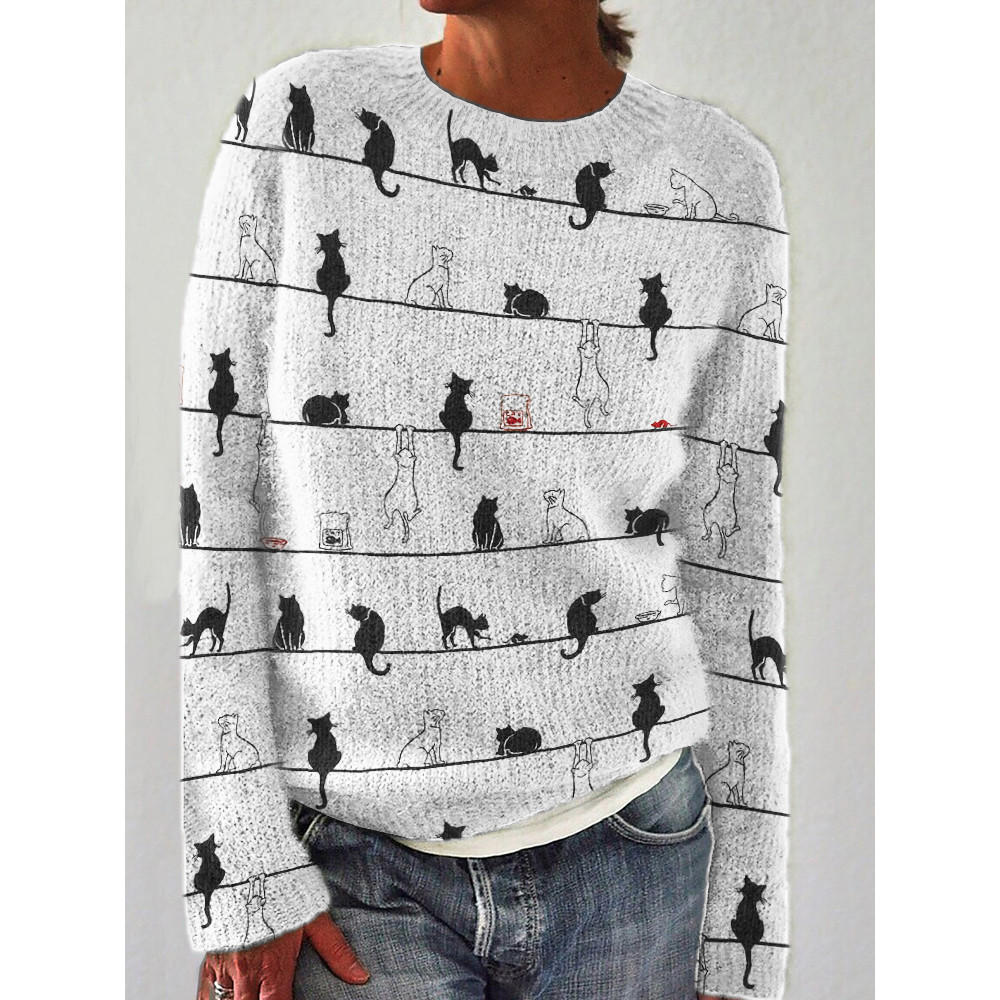 Cats on Lines Art Cozy Knit Sweater