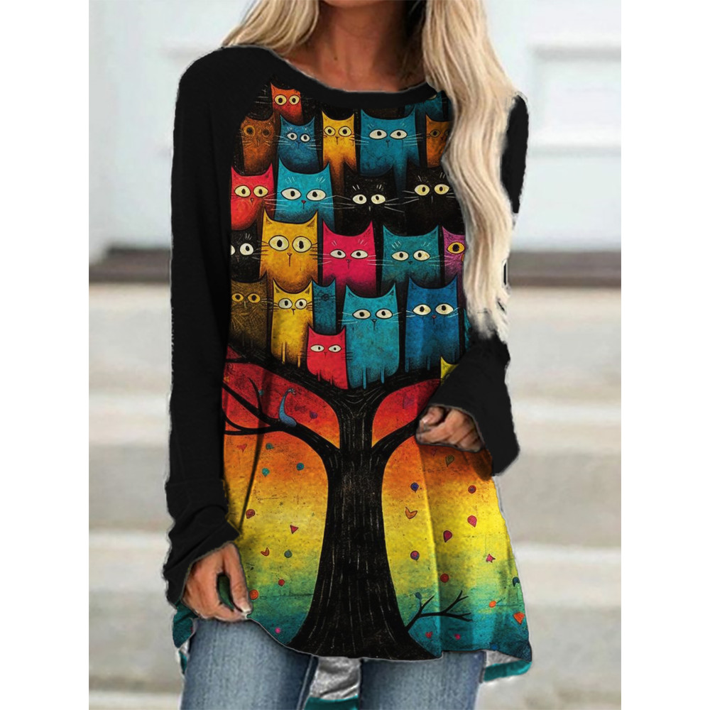 Cats on the Tree Colorful Art A Line T Shirt
