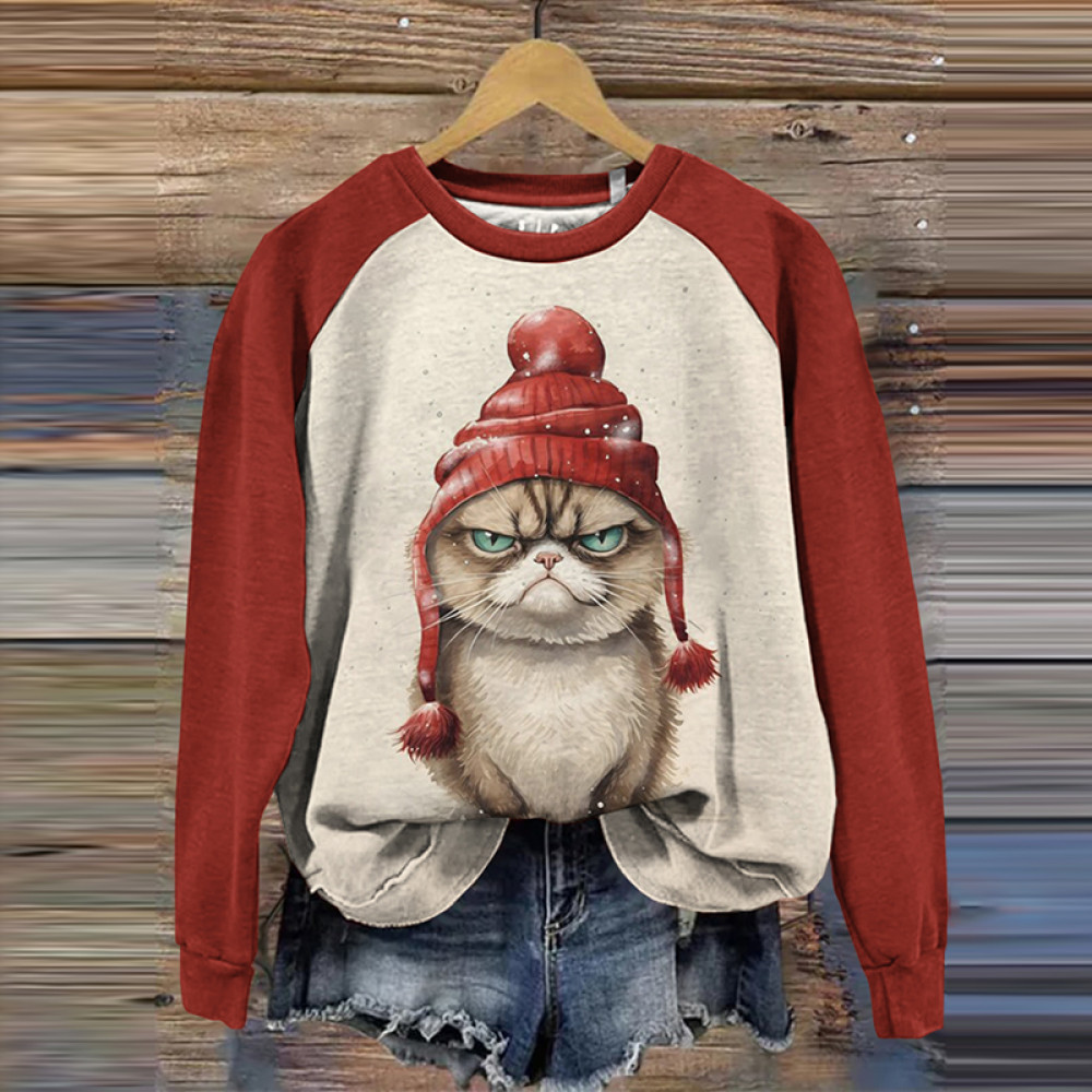 Christmas Grumpy Cat Print Casual Sweatshirt