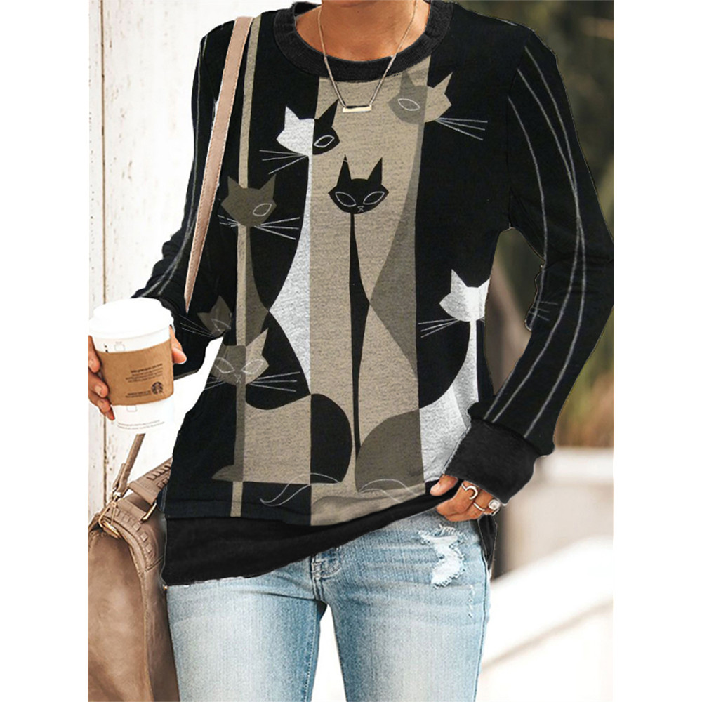 Colorblock Cats Art Comfy Sweatshirt