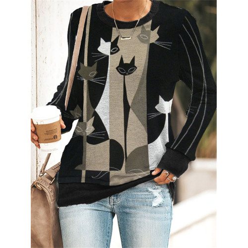 Colorblock Cats Art Comfy Sweatshirt