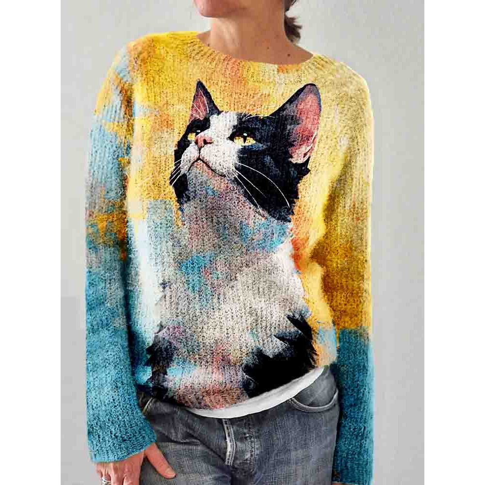 Colorful Cat art Pattern Casual Cozy Sweater