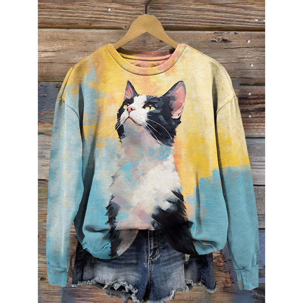 Colorful Cat art Pattern Comfy Sweatshirt