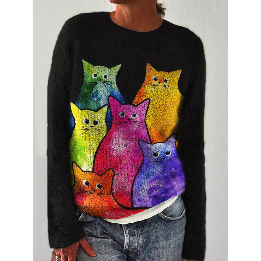 Colorful Cats Art Cozy Sweater