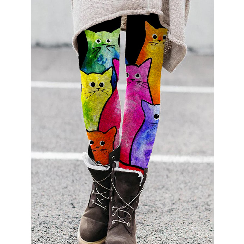 Colorful Cats Art Graphic Stretchy Leggings