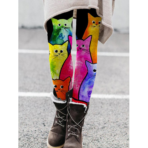 Colorful Cats Art Graphic Stretchy Leggings