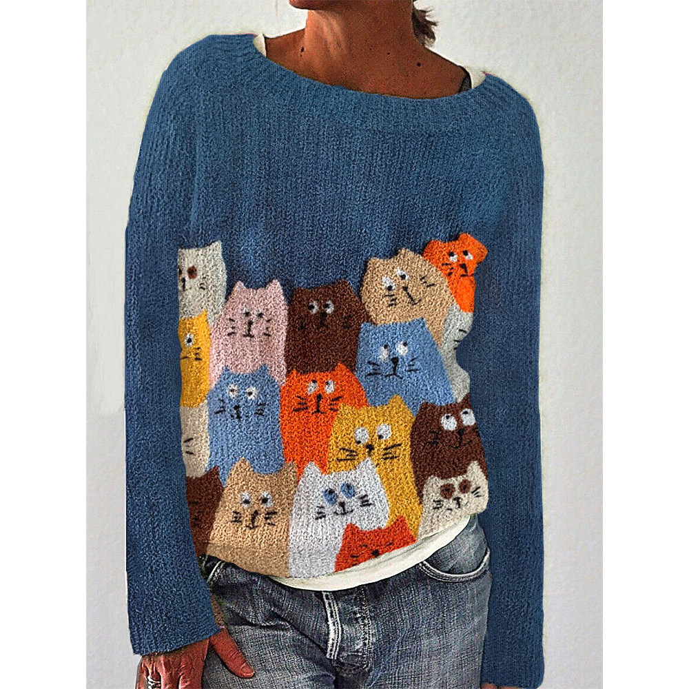 Colorful Cats Knit Art Casual Cozy Sweater
