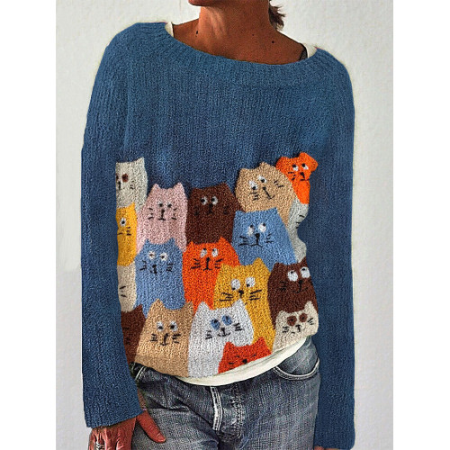 Colorful Cats Knit Art Casual Cozy Sweater