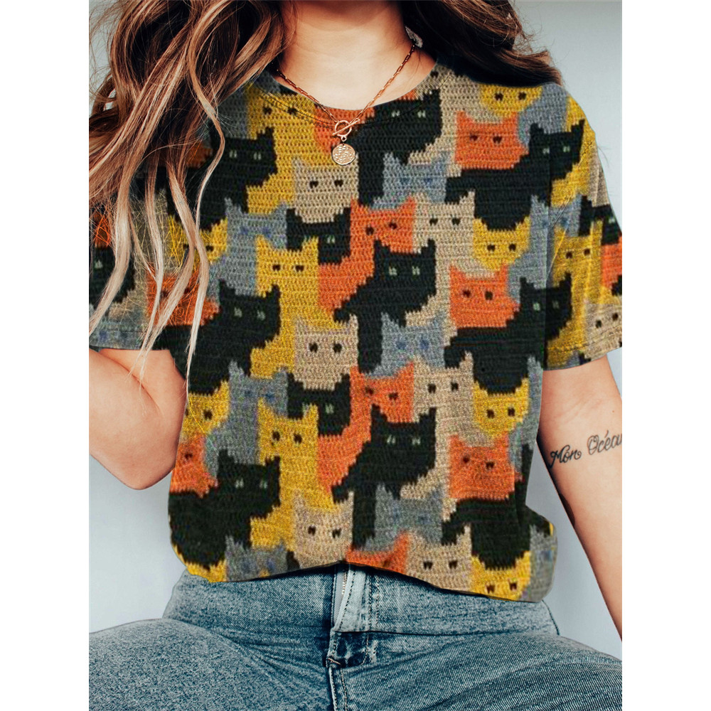 Colorful Cats Knit Art Comfy T Shirt