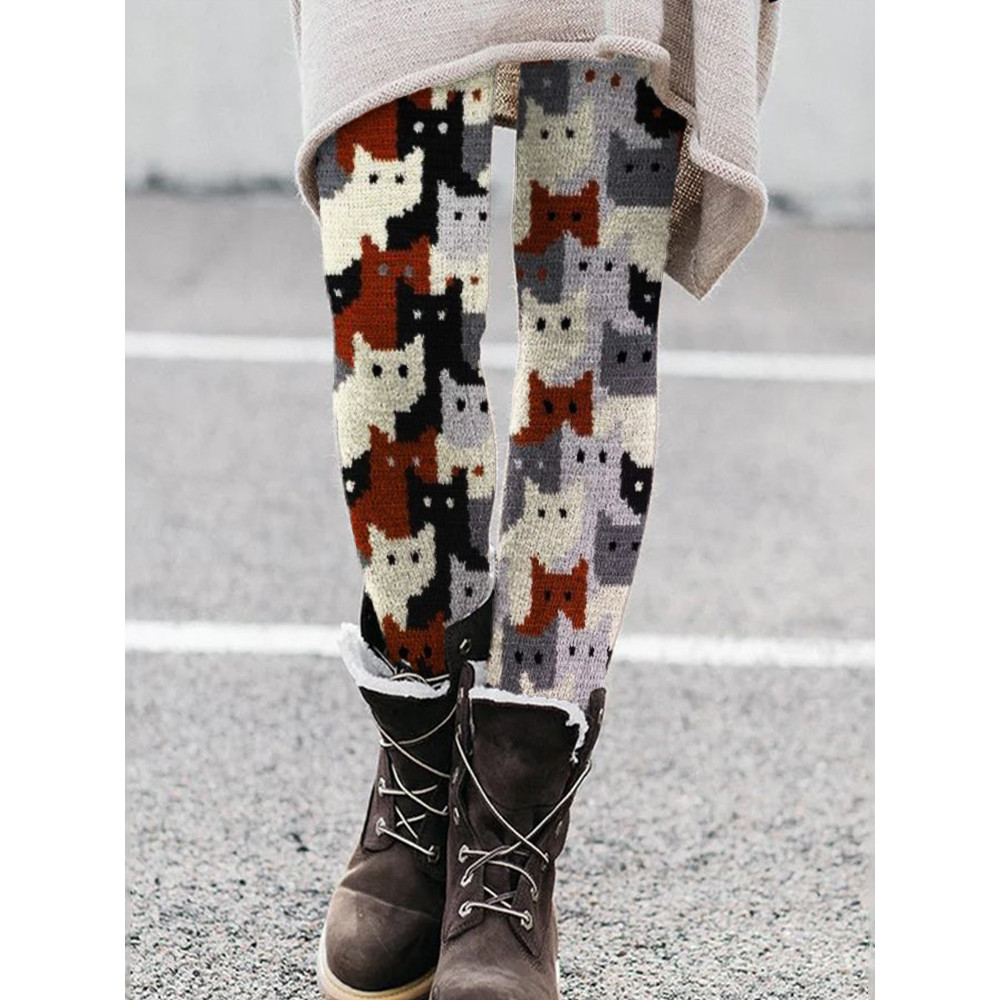 Colorful Cats Knit Art Cozy Leggings