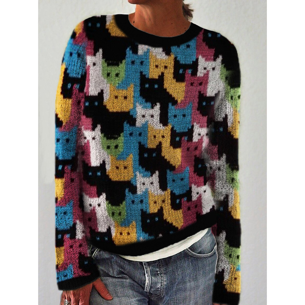 Colorful Cats Knit Art Cozy Sweater