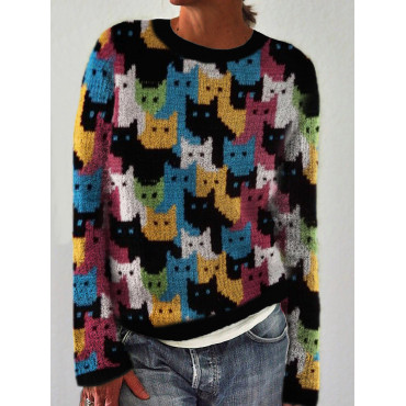 Colorful Cats Knit Art Cozy Sweater