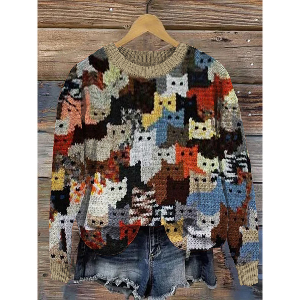 Colorful Cats Knit Art Cozy Sweater