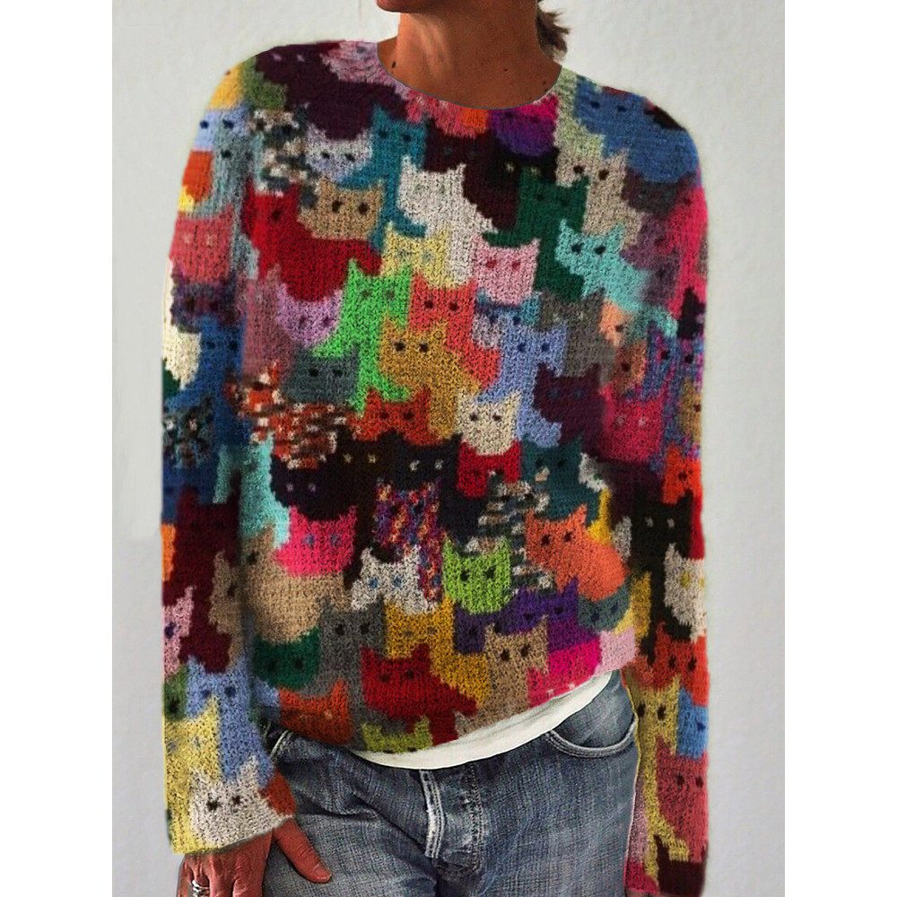 Colorful Cats Knit Art Cozy Sweater