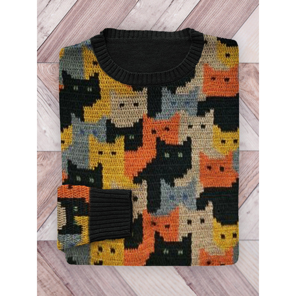 Colorful Cats Knit Art Cozy Sweater