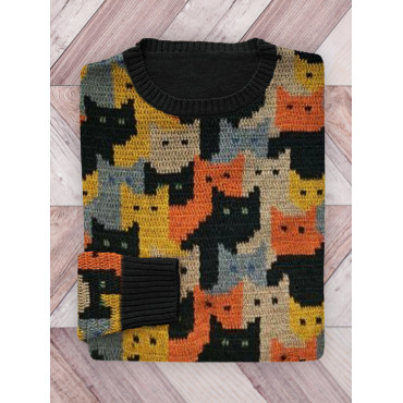Colorful Cats Knit Art Cozy Sweater