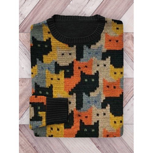 Colorful Cats Knit Art Cozy Sweater