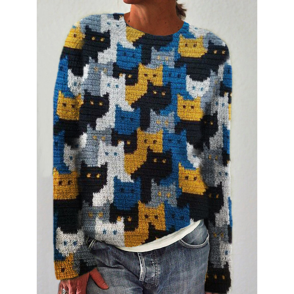 Colorful Cats Knit Art Cozy Sweater