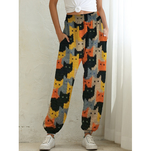 Colorful Cats Knit Art Cozy Sweatpants