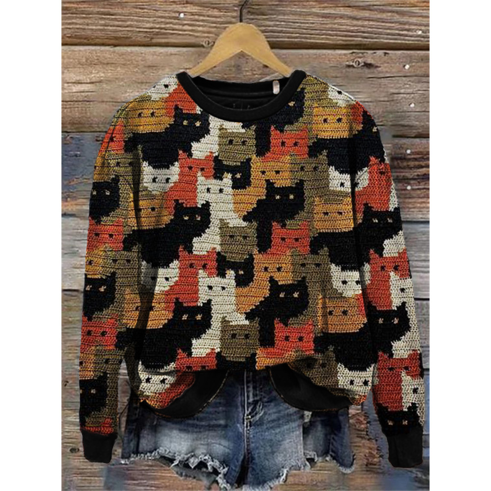 Colorful Cats Knit Art Cozy Sweatshirt
