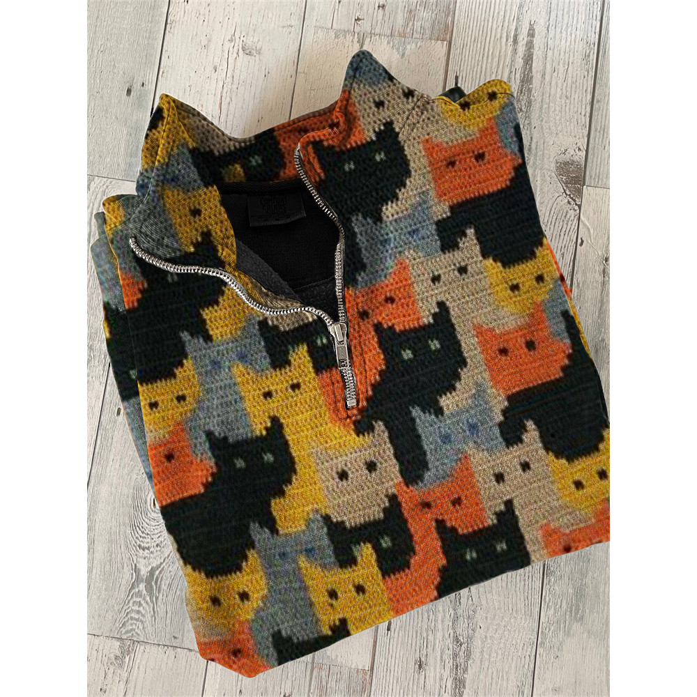 Colorful Cats Knit Art Zip Up Sweatshirt