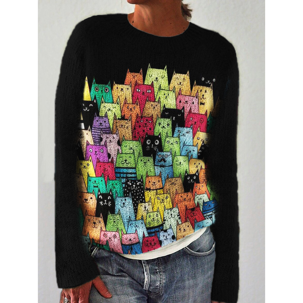 Colorful Crowded Cats Art Cozy Sweater