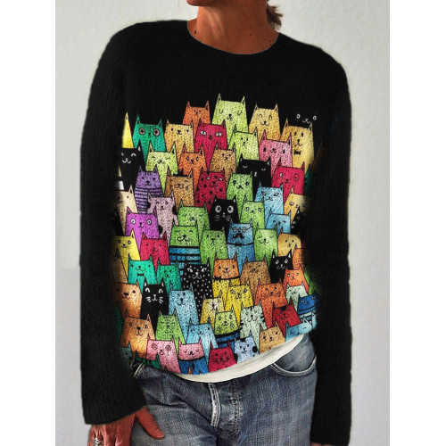 Colorful Crowded Cats Art Cozy Sweater