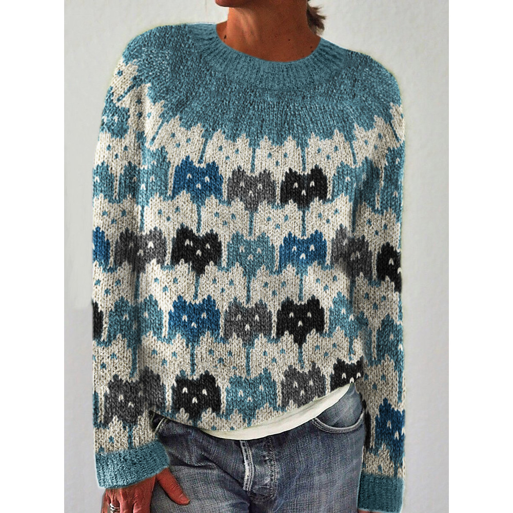 Colorful Crowded Cats Knit Art Cozy Sweater