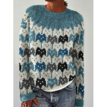 Colorful Crowded Cats Knit Art Cozy Sweater