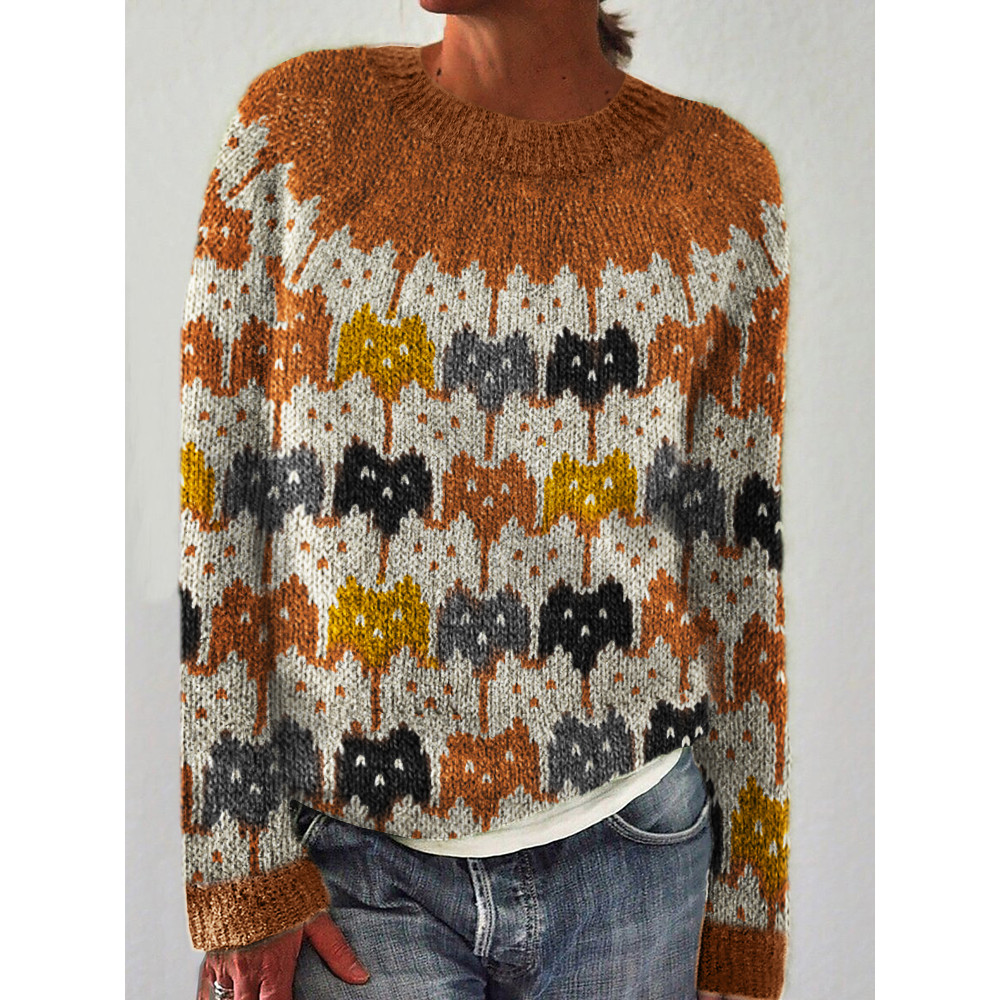 Colorful Crowded Cats Knit Art Cozy Sweater